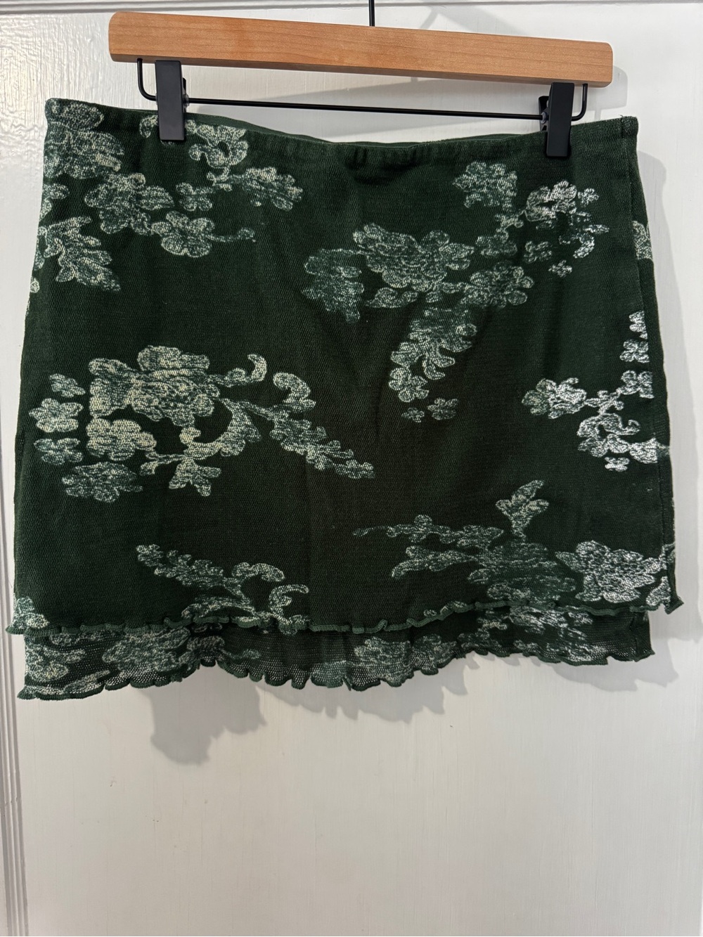 Free People Dark Green Floral Knit Mini Skirt